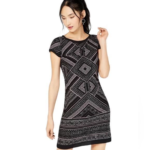 Vince Camuto Women's Black Purple Geometric Print Glitter Shift Dress 14 - Picture 1 of 16